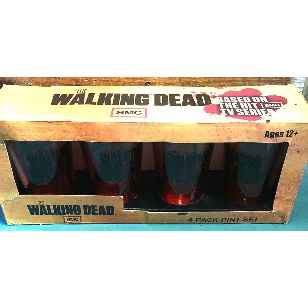 New The Walking Dead Pint Glass Set 4pc 16 oz AMC 2013 Original Box